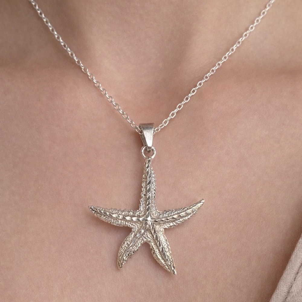 Sterling Silver Starfish Pendant Necklace - Elegant Women's Jewelry